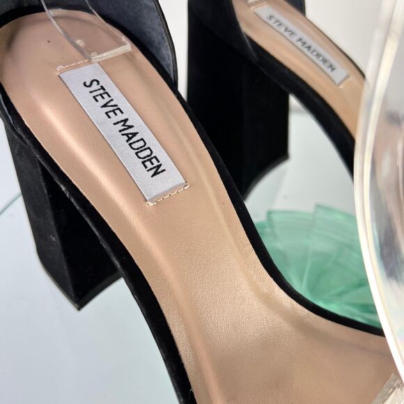 Steve Madden Dillion Block Heel Sandals Black Suede nubuck ankle strap 10 - Picture 8 of 11